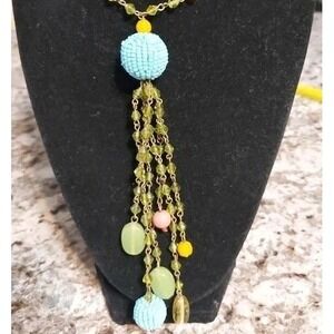 Vintage Tassel Y Drop Necklace Glass Beads Stringed Beads Long Multicolor